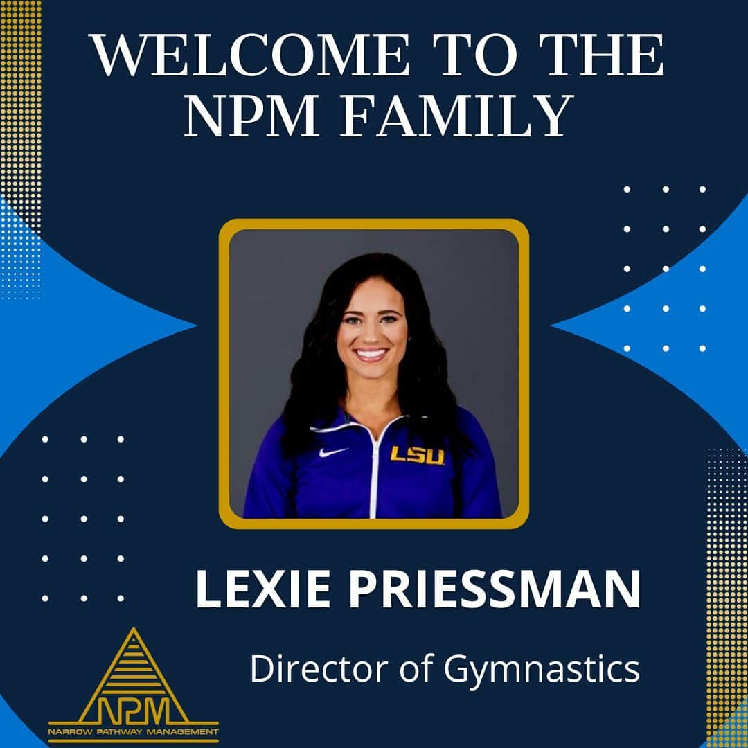 レキシー・プリースマンのインスタグラム：「Lexie Priessman (@lpriessman2016) to oversee #NIL for #gymnastics division.  A former #gymnast for @lsugym, Priessman was also a member of @usagym.   Current division clients @abbybrenner_ (@utahgymnastics) @isabelladecroo (@redbirdgymnastics)  Interested in becoming a client? Go to npathwaymgmt.com and complete the form on “Join NPM,” to apply for consideration   #NPMGMT #NPM #NPMSports #EnvisionPlanExecute #geauxtigers #lsu #usa #sport #sports #athlete #athletes #athletebranding #brandidentity #branding #marketing #collegeathletes」