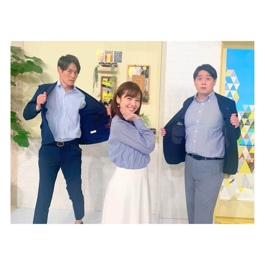 河出奈都美さんのインスタグラム写真 - (河出奈都美Instagram)「. チーム青ストライプ👔✨  #キャリアウーマン風 #withB #ならぬ #withA #AはアナウンサーのA #Aの体格差 #後輩のお遊びにも付き合ってくれる #なんならノリノリ #表情まで完璧 #優しい先輩です  #シューイチ #日本テレビ #アナウンサー #上重聡 #安村直樹 #河出奈都美」10月16日 15時44分 - kawade_natsumi