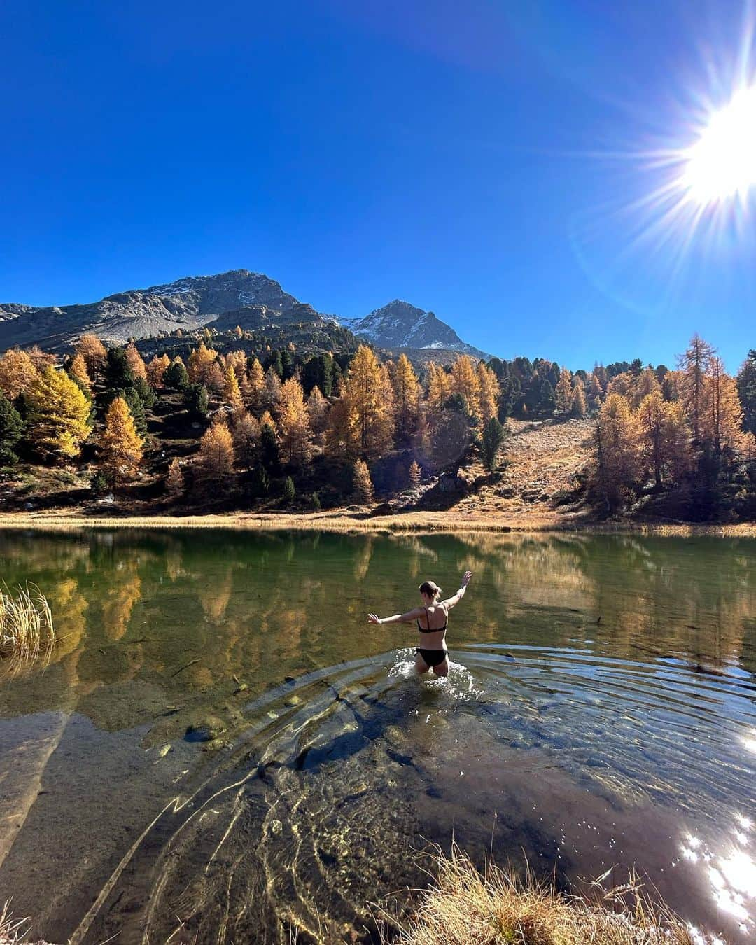 ユリア・シェチニンのインスタグラム：「Golden Engadin 🍂 • #hiking #engadin #stmoritz #nature #weekend」