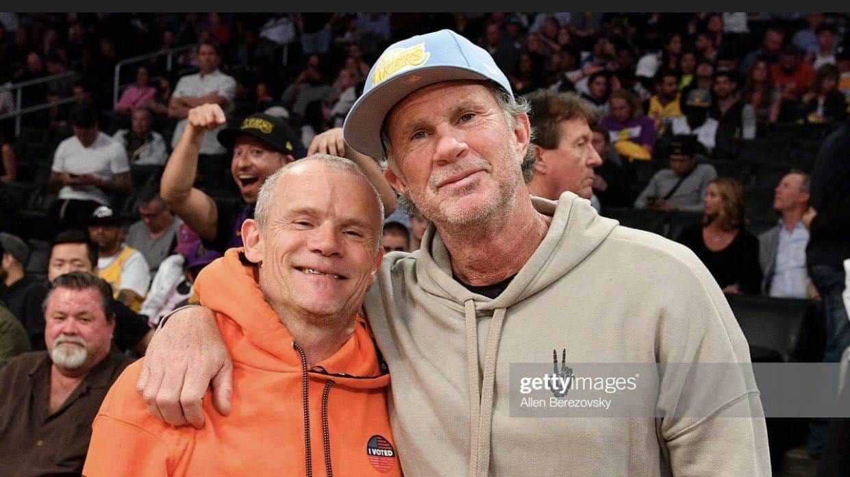 Chad Smithのインスタグラム：「We’ve played alot of notes and rhythms over the years. Here’s to many more. Much love always. Happy birthday to Flea!!」