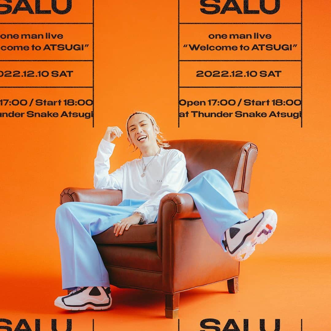 SALUさんのインスタグラム写真 - (SALUInstagram)「およそ3年ぶりとなるワンマンライブを厚木で開催 🥳🎉  SALU - one man live - "Welcome to ATSUGI" 2022年12月10日(土)  開場17:00 / 開演 18:00  会場：サンダースネイク厚木  チケット：5000円(税込)  ※入場時ドリンク代別途必要  お問い合わせ：サンダースネイク厚木 046-226-1281  2022年11月12日(土) 12時よりチケット一般発売開始 🎫 https://eplus.jp/salu_1210/」11月11日 21時00分 - salu_info