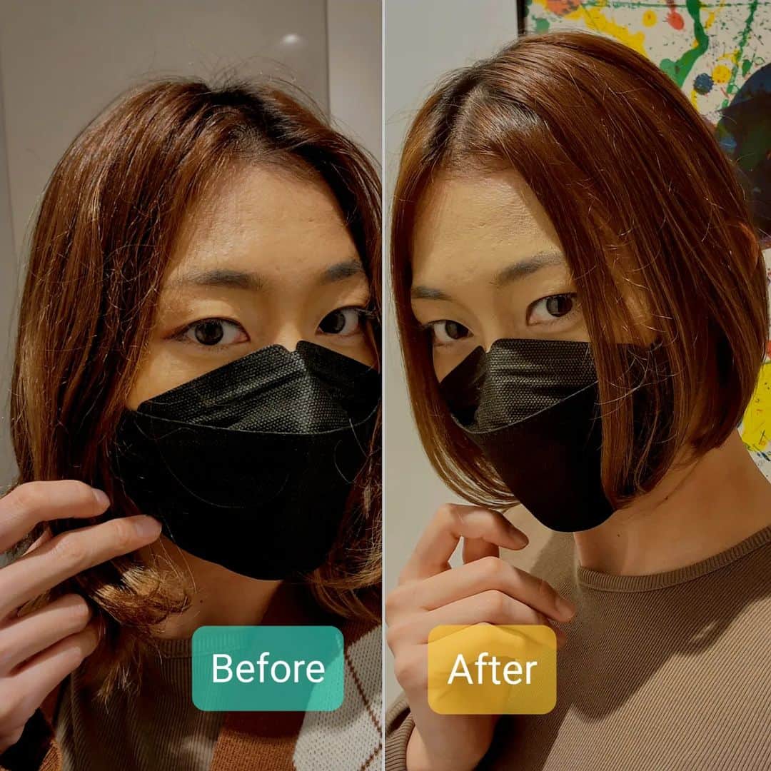 のインスタグラム：「頑張って伸ばしてようやく作れた 『前下がりショートボブ』💇‍♀️✨  前髪ここまで伸ばしたのは初めて」