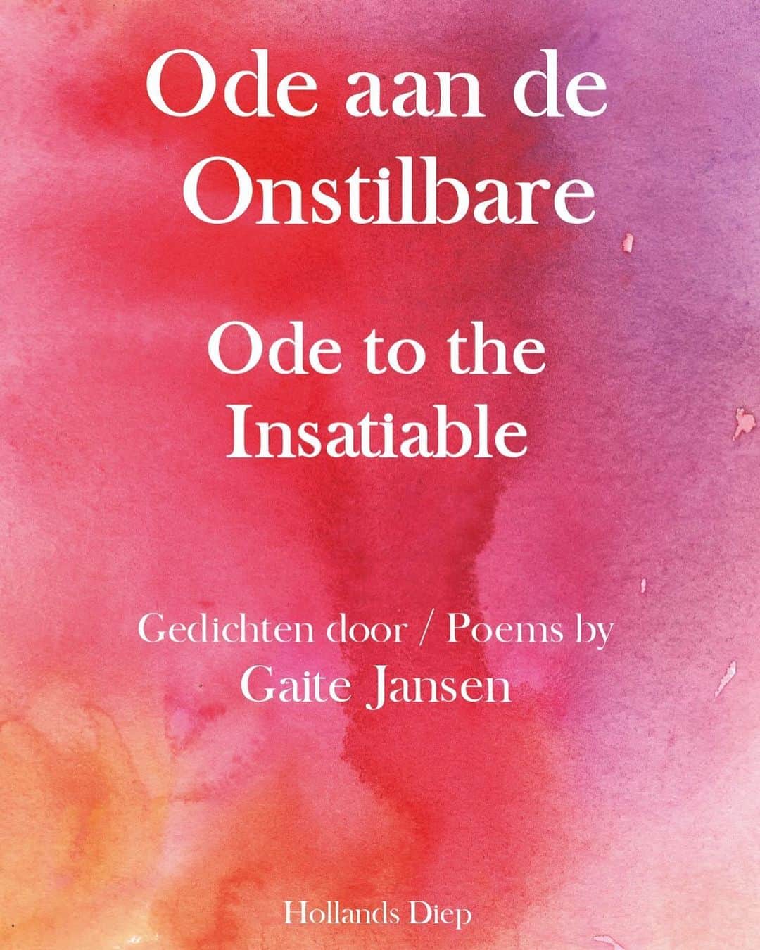 ハイテ・ヤンセンのインスタグラム：「❤️ Ode aan de Onstilbare / Ode to the Insatiable ❤️  SO excited to share the cover of my new book of poetry which can be in your hands February 14th 🥹🙌  HUGEST thanks to @hollands_diep for taking the risk of publishing a bilingual book of poetry with me🙏💖  The book will be in both Dutch and English, so it’s for everyone to read and for all parts of me to feel included😃 I feel so much love for both the language that raised me and the language that keeps me curious, always longing for more. I feel very grateful for the opportunity of both languages coming together in this book.🤤  I can’t wait to share this piece of myself with all of you!🥹❤️  The book is up for pre-order now 🌱 💃🏻I will do everything in my power to make sure it’s worth your while🥰  With Love❤️✨ Gaite」