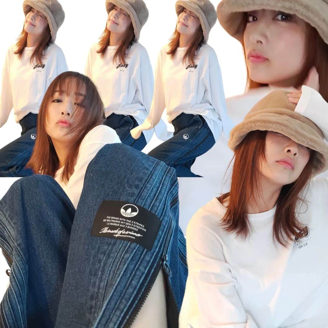 工藤里紗のインスタグラム：「Loveadidas🤍 昔からなんかすき🤍 切り抜きしてみたら 後ろの３人ジワる…😂 #adidas #adidasdenim」