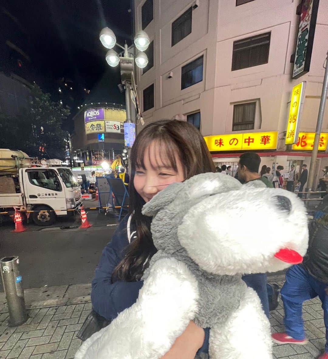 小笠原星のインスタグラム：「U^ェ^U 夜プリクラ撮ろうとしたらもう終わってたから 目の前にあったUFOキャッチャーしたら 2回？くらいで撮れちゃった大型シュナ🫶」