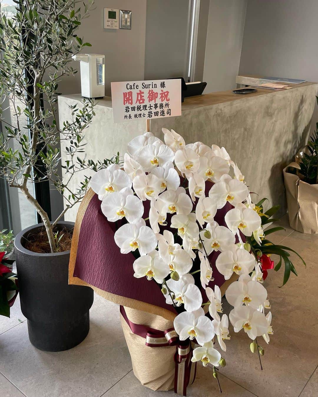 SKYtomoのインスタグラム：「お花も続々と届きました😭 みなさん本当にありがとうございます😊 いよいよ明日オープンです。 これからよろしくお願いします。  cafe surin @cafe_surin」