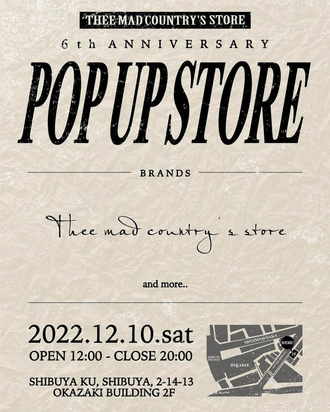 愁 さんのインスタグラム写真 - (愁 Instagram)「【お知らせ】  THEE MAD COUNTRY'S 6th ANNIVERSARY POP UP STORE  2022.12.10(SAT) OPEN 12:00 CLOSE 20:00 SHIBUYA KU SHIBUYA 2-14-13 OKAZAKI BUILDING2F  ※只今webページリニューアル中  #theemadcountrysstore#tmcs #apparel#clothing#japan#tokyo #モノクロコーデ#simple#rock #streetfashion#unisex#menslike #newitem#新作#worldwideshipping #popupstore」11月14日 16時49分 - grgm_shuu