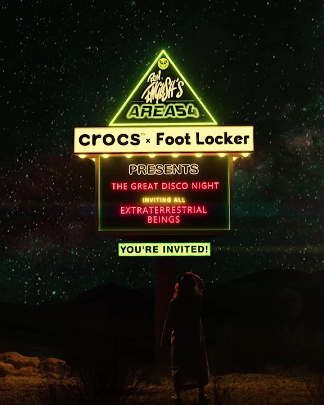 Foot Lockerのインスタグラム：「You’re invited to party with the wildest liens in the galaxy, courtesy of @ronenglish and @crocs. Full collection lands 11/22. #WhatHappensInNevada 👽」
