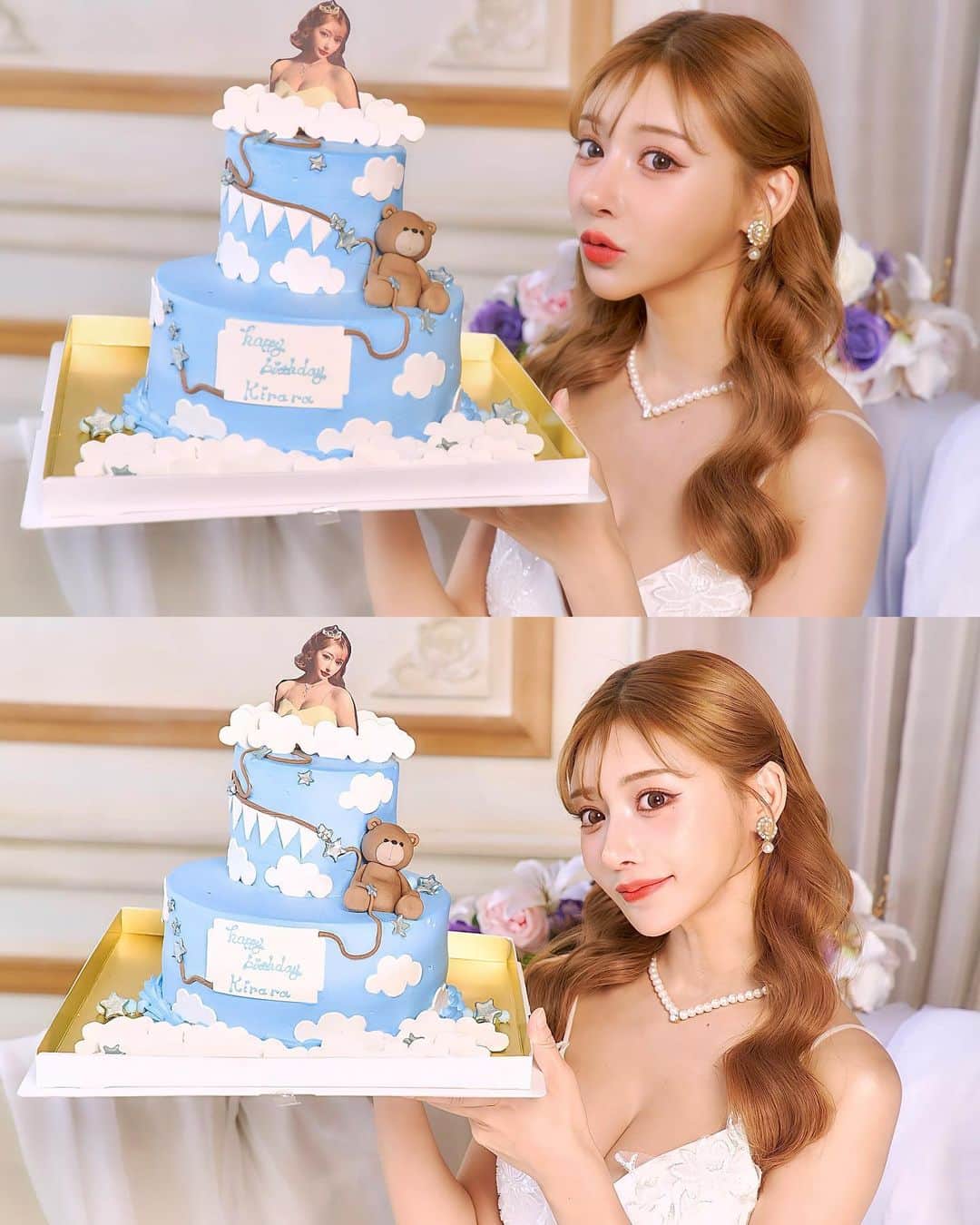 明日花キララのインスタグラム：「【ケーキのまとめ🎂🤍】 今年もたくさんの可愛い可愛いケーキを ありがとうございます🥹 素敵な方々に囲まれてこんなにお祝いしていただけて 凄く幸せだ👸🏼 今日はBirthday Partyなの☁️☁️ とてもたのしみ🥂」