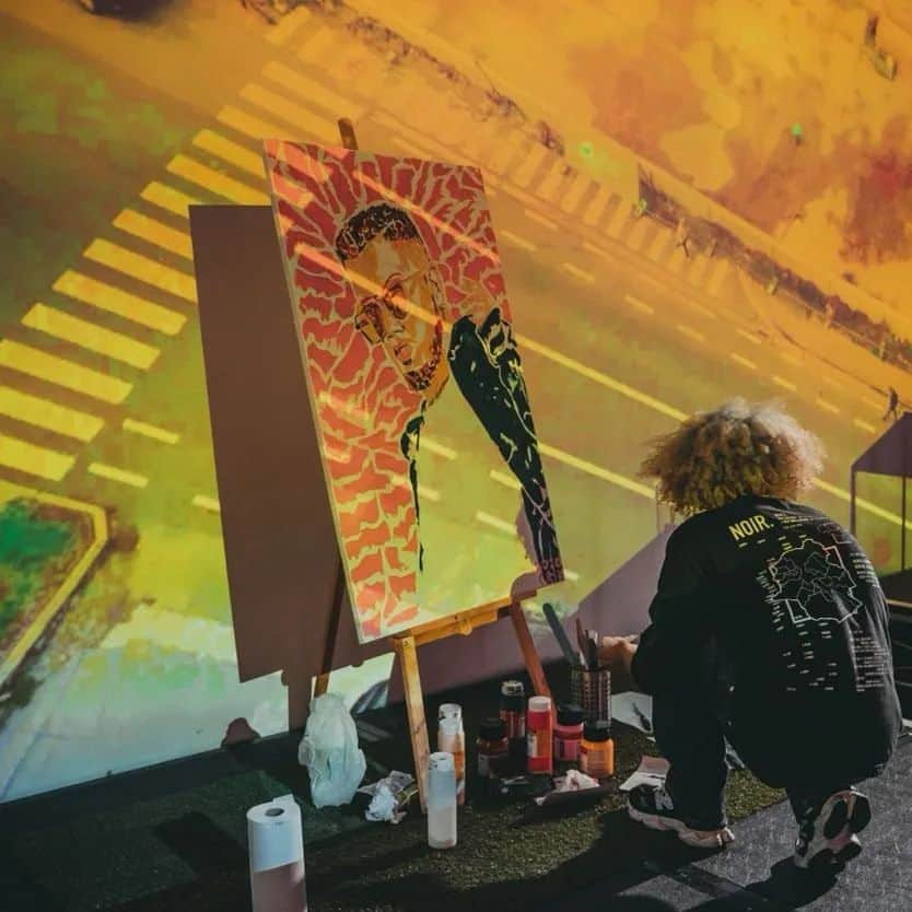 CASH（Carl Anders Sven Hultin）のインスタグラム：「Backstage of my performance at @rapol.og painting of @hamzasaucegod 🎨✍️🏽💯  📸 @bmp_11」