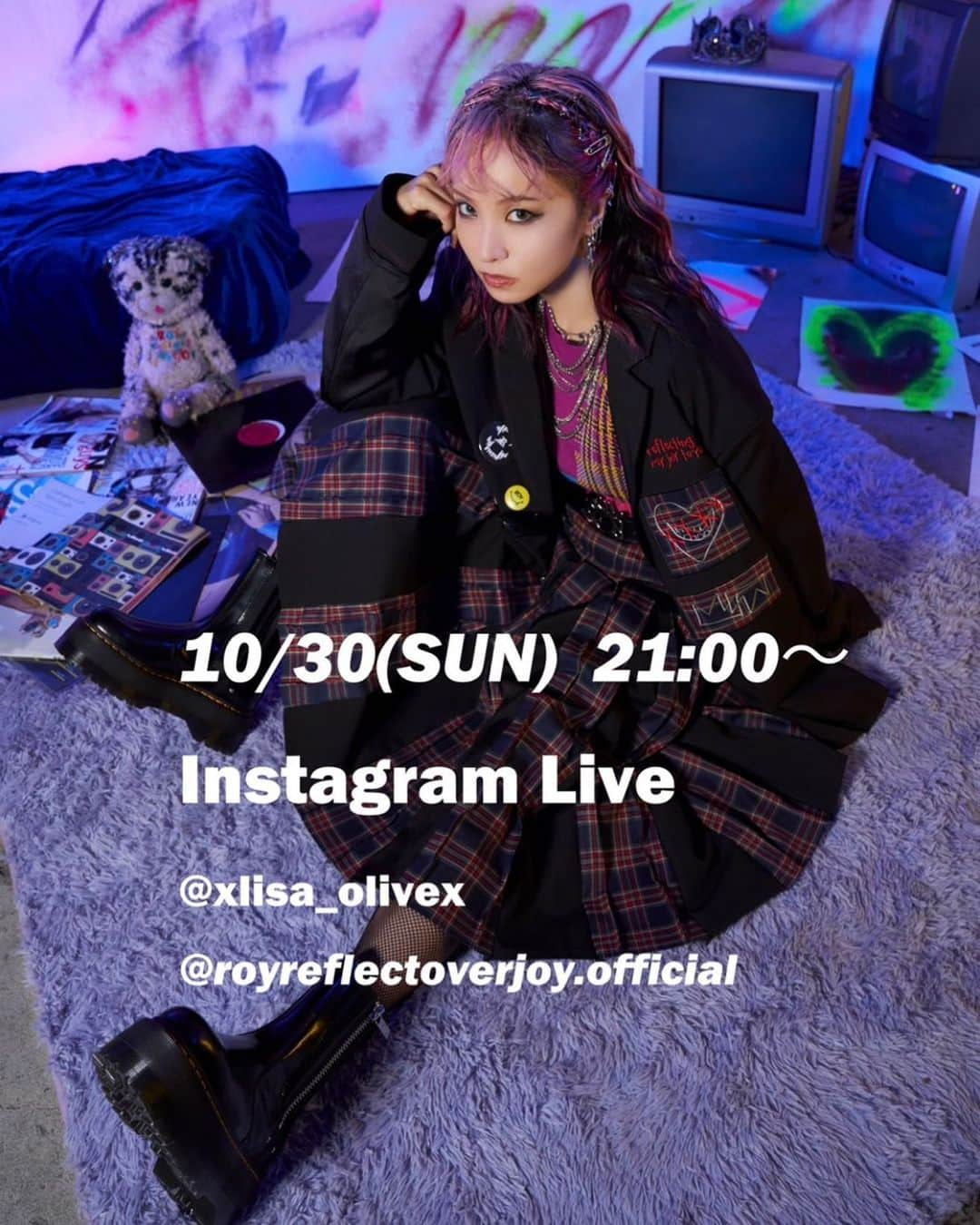 LiSAさんのインスタグラム写真 - (LiSAInstagram)「ROY -reflect overjoy-の一般発売が始まりましたぁ〜🥳🎉 お洋服、細かく見たい〜という皆様にお見せしながらお話しするインスタライブします☻素材も形もこだわり話させて〜☻３０日の21:00〜📱 私のアカウントと、ROY -reflect overjoy-のアカウントどちらからでも🙆‍♀️ @royreflectoverjoy.official  良かったら是非ロイ着て待ってて〜🥳💫  https://royreflectoverjoy.jp」10月26日 12時48分 - xlisa_olivex