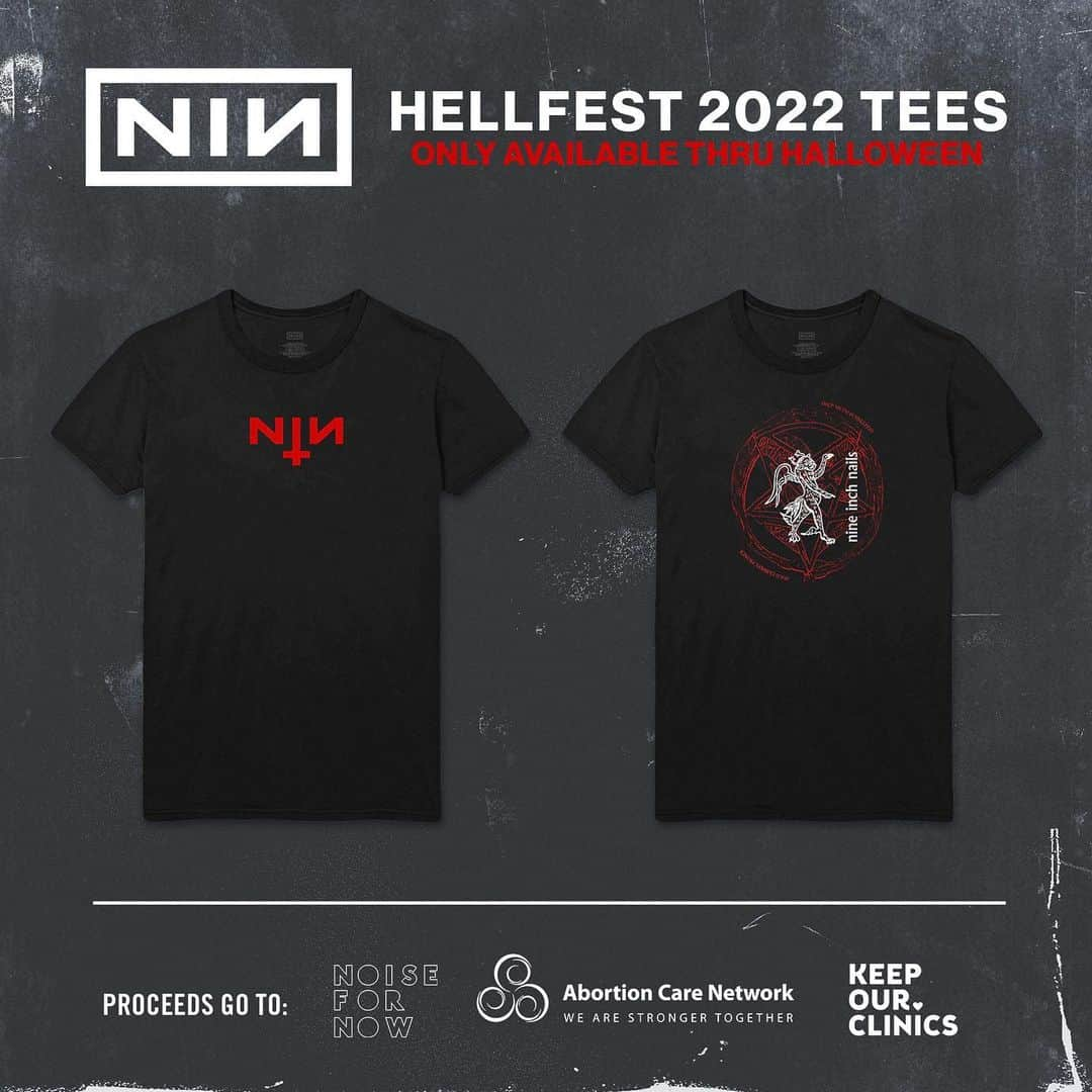 ナイン・インチ・ネイルズさんのインスタグラム写真 - (ナイン・インチ・ネイルズInstagram)「NINE INCH NAILS HELLFEST SHIRTS AVAILABLE NOW ALL PROCEEDS GO TO NOISE FOR NOW/ABORTION CARE NETWORK’S KEEP OUR CLINICS FUND  Due to popular demand, we decided to reprint the 2022 Hellfest shirts. 100% of the proceeds from these sales will go to a cause that’s important to us.  NIN is proud to team up with @noisefornow to raise money from sales of the 2022 Hellfest Shirts for the @abortioncarenetwork, and build the movement to @keepourclinics. Independent abortion clinics provide the majority of abortion care in the US, yet often lack the resources and name recognition necessary to keep their doors open and fight back against unjust laws.  These shirts are available now through Halloween at NIN.com」10月27日 1時15分 - nineinchnails