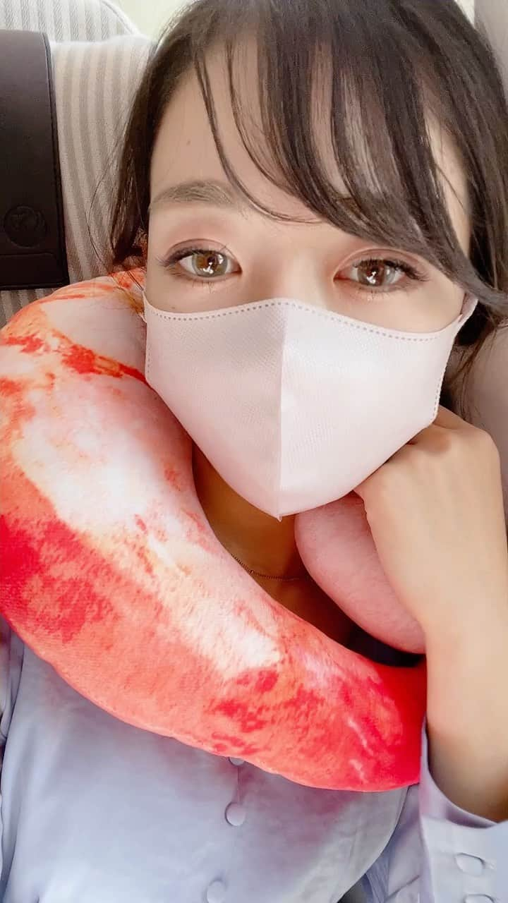 神崎美羽のインスタグラム：「いっこまえの投稿でえびがいるーってコメントがありましたが  これが相棒です🦐  甘エビの中身まくら❤️  #旅のおとも #エビ #エビが好き  #旅行」