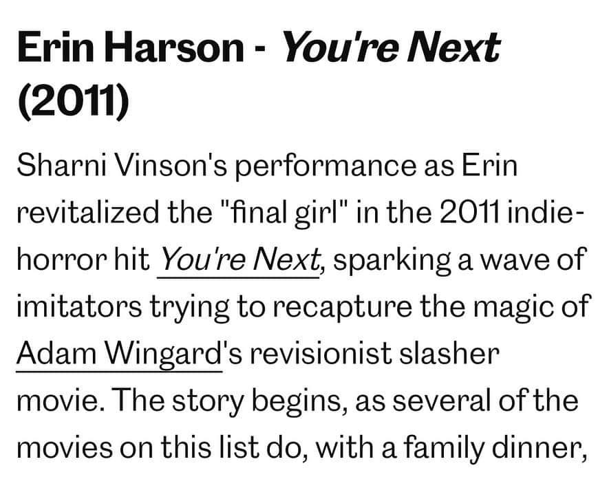 シャーニ・ヴィンソンさんのインスタグラム写真 - (シャーニ・ヴィンソンInstagram)「Thank you @entertainmentweekly for naming ‘Erin Harson’ one of the bravest, boldest, and most badass heroines in horror film history!  #yourenext #horror #heroine #film #finalgirl #badass #slasher #survivalist #screamqueens #halloween」10月28日 15時37分 - sharnivinson