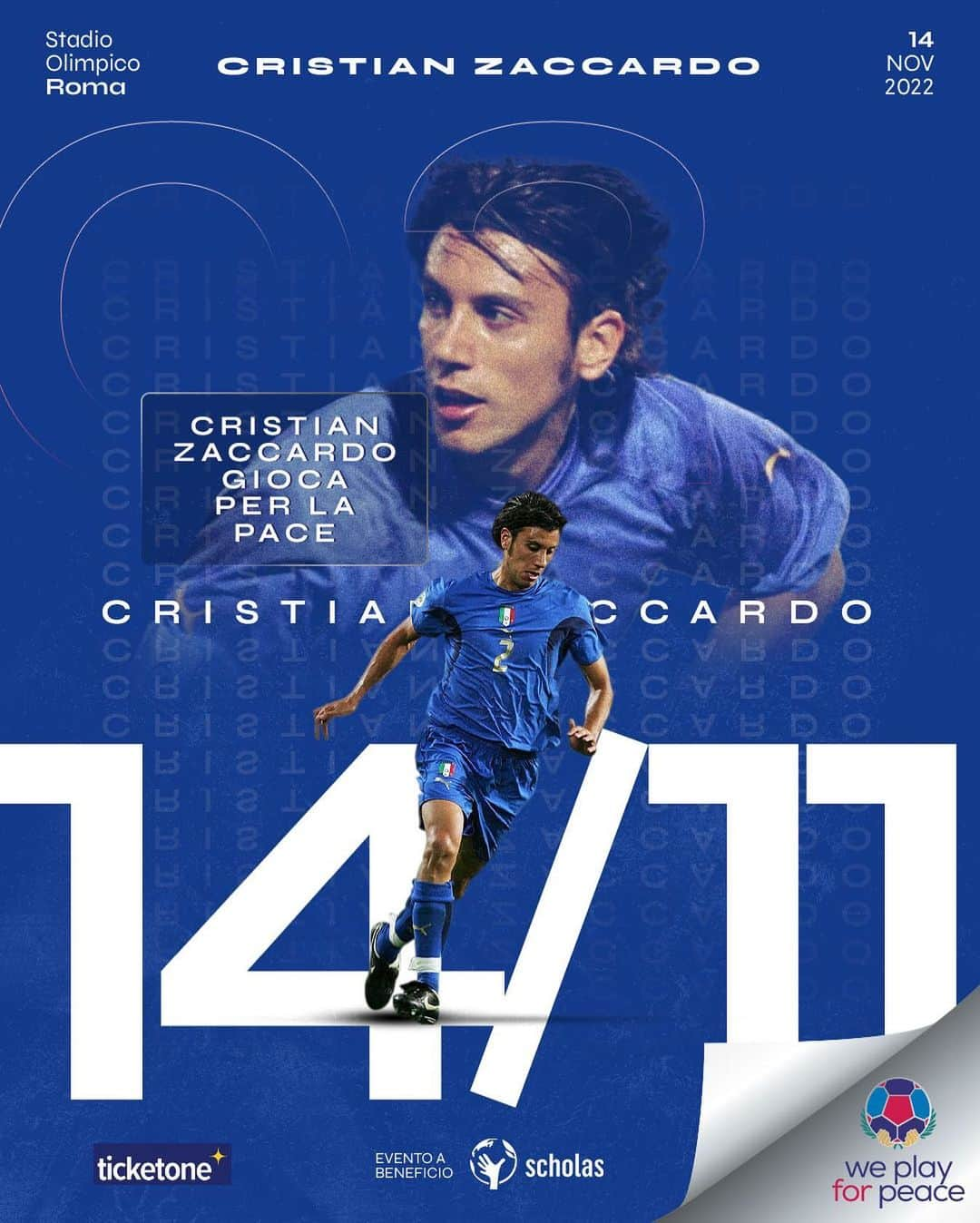 クリスティアン・ザッカルドのインスタグラム：「Il Campione del Mondo Cristian Zaccardo giocherà per la pace! Sarà l'unico giocatore della Nazionale del 2006? 👀 Compra o dona i tuoi biglietti nel link in Bio!」