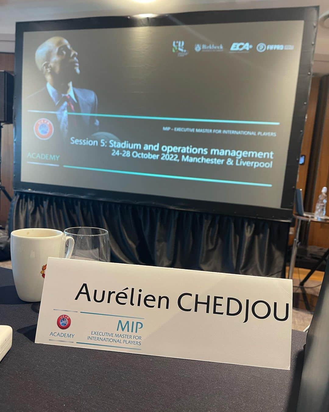 オーレリアン・シェジュのインスタグラム：「In session 5 in Manchester and Liverpool, « Stadiums and Operations management » was the topic at @uefa_official . Looking forward for the next one with my MIP family in London… #education #uefamip4 #learning #football 📚」