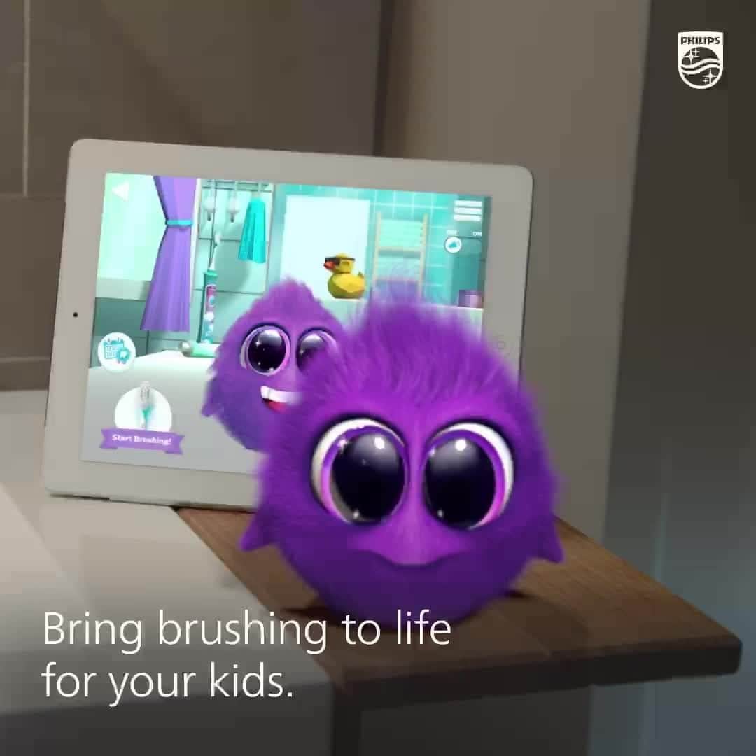 Philips Sonicareのインスタグラム：「With help from Sparkly and the Philips Sonicare for Kids app, your little brushers will get real-time guidance on how to brush, with fun animations and rewards designed to support them as they build healthy habits to last a lifetime.」