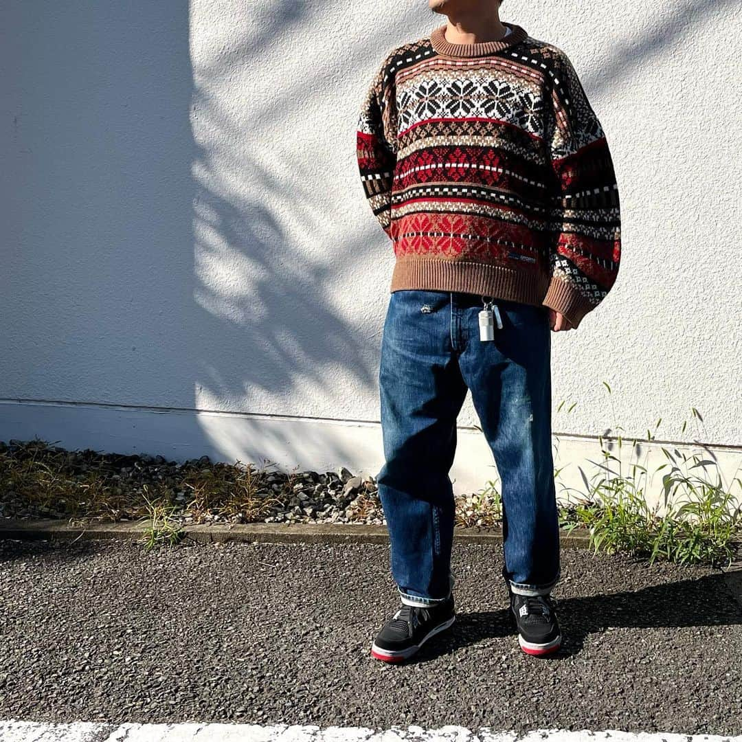 the.daily.obsessionsのインスタグラム：「・  Martine Rose / Fair Isle Knit Sweater + 1950s Vintage Foremost by J.C.Penny Co / 5-Pocket Denim Pants Nike / Air Jordan Ⅳ Retro Bred」