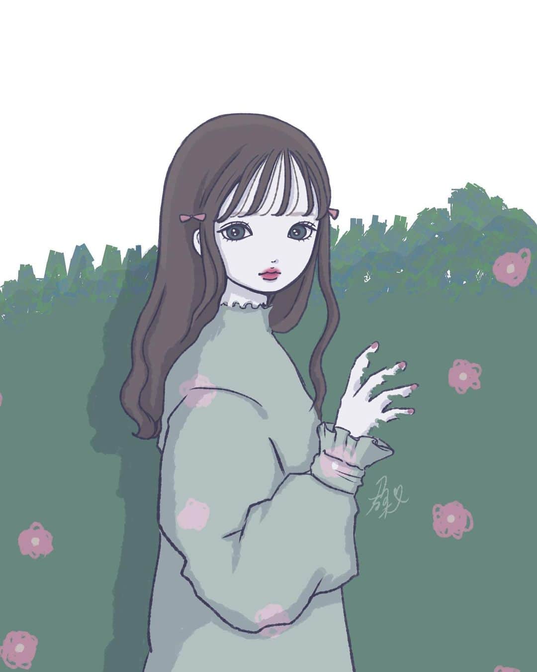 乃の木そよのインスタグラム：「girl🌸 . .  #イラスト#アート#絵#画#イラストレーター#デザイン#創作#絵描きさんと繋がりたい#塗り絵 #服 #おしゃれさんと繋がりたい #おしゃれ女子 #ガーリー#今日の服#お洒落さんと繋がりたい#今日のコーデ #服装#エモい #エモ #女の子」