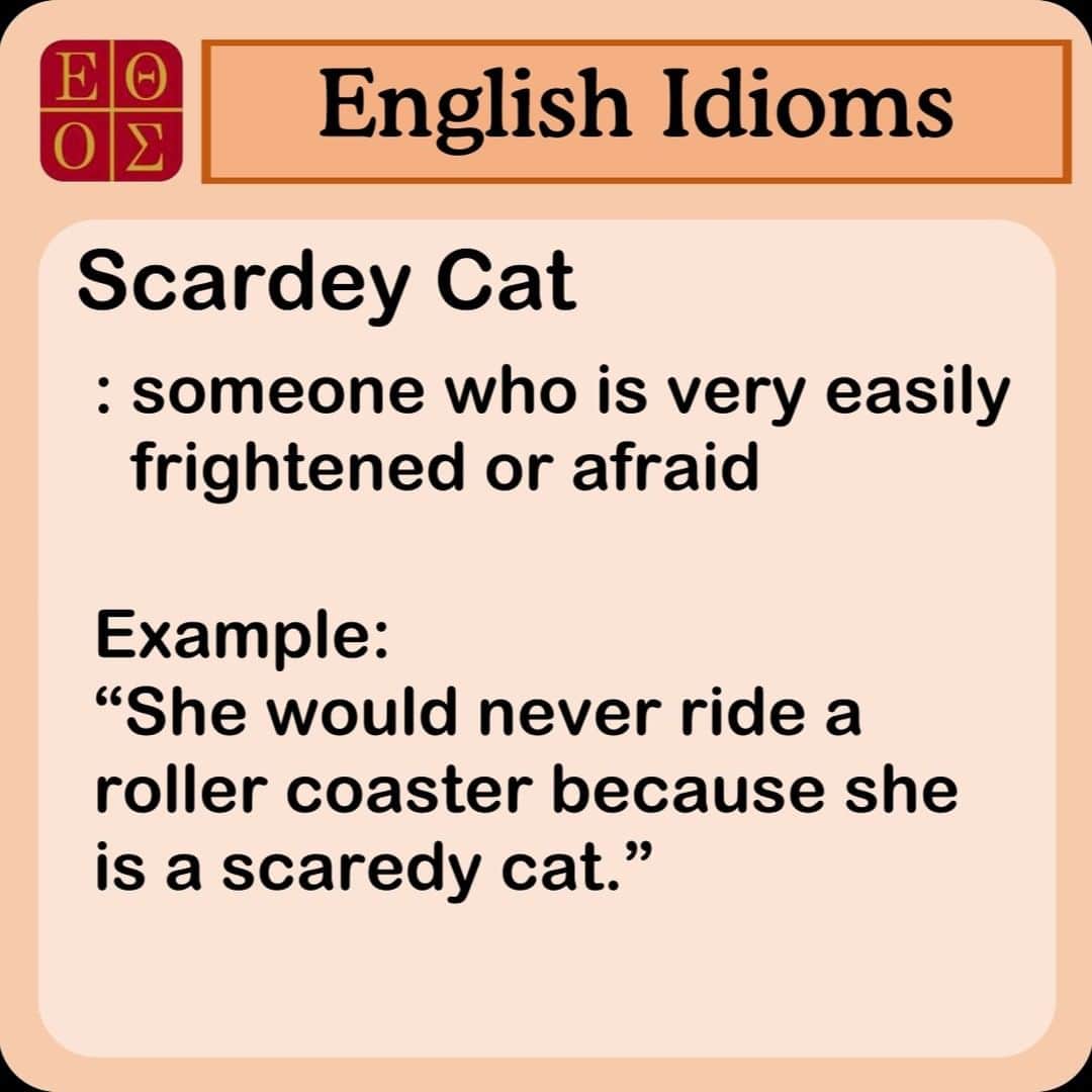 ETHOSのインスタグラム：「It's spooky season and so we decided to make it our theme for this week! Have you ever heard some called a "scardey cat" and wonder "What does that mean?" Well, a scardy cat is a way of describing someone who is never interested in trying anything scary or frightening. Check out our example!  Do you know any other Halloween themed idioms? Leave them in the comments below!  #ethoscorp #ethoscebu #ethosphilippines #dridiom #eslcebu #eslphilippines #englishschoolcebu #languageschoolcebu #englishschoolphilippines #englishschoolcebu #useitorloseit #englishstudiescebu #englishstudiesphilippines #cebuenglishschool #philippineenglishschool #cebuesl #elsph #eslcebu」