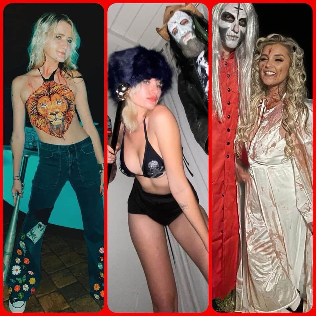 シェリ・ムーン・ゾンビのインスタグラム：「My favorites🧡 🧡🧡 Happy Halloween🎃☠️🎃 Charlie from 31 @lttledreamer  Me! @gracemckagan 👻👻👻 Baby from House of 1000 Corpses @mommastattoos 😘😘😘」