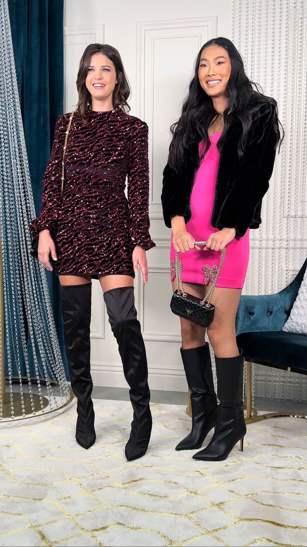 ゲスのインスタグラム：「ICYMI: Our GUESS models went live on Instagram to show their favorite Holiday Glam Looks✨ #LoveGUESS」