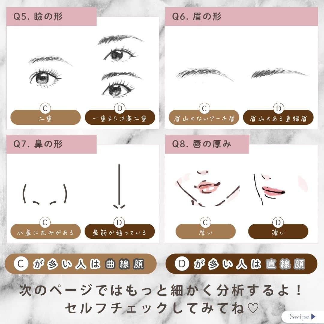 GOUKAKU［ゴウカク］さんのインスタグラム写真 - (GOUKAKU［ゴウカク］Instagram)「@rinmi_official ◀︎やってみて『顔タイプ診断』💎 みなさんは『顔タイプ診断』を知っていますか？  自分の『顔タイプ』をすることで 自分に似合うお洋服の系統や柄、髪型、メイクまで丸わかり!!😳  ぜひ自分はどのタイプか手鏡をみながらセルフ診断してみてね💗 ・・・・・・・・・・・・・・・・・・・・・・・・・・・・ ＼顔診断のタイプは全部で8種類／ 一つずつタイプに当てはまる芸能人さんたちをご紹介します！ ぜひ参考にしてみてね♡ 🏷キュートタイプ 　有村架純さん・橋本環奈さん 　小倉優子さん・大原櫻子さん・上白石萌音さん  🏷アクティブキュートタイプ 　新垣結衣さん・杉咲花さん・安達祐実さん・広瀬すずさん  🏷フレッシュタイプ 　広末涼子さん・宮崎あおいさん 　生駒里奈さん・榮倉奈々さん・永作博美 さん  🏷クールカジュアルタイプ 　剛力彩芽さん・冨永愛さん 　山本綾さん・家入レオさん・星野真里さん  🏷フェミニンタイプ 　石原さとみさん・佐々木希さん 　白石麻衣さん・深田恭子さん・泉里香さん  🏷ソフトエレガントタイプ 　綾瀬はるかさん・吉田羊さん 　松嶋菜々子さん・仲里依紗さん・吉高由里子さん  🏷エレガントタイプ 　北川景子さん・武井咲さん 　ローラさん・土屋太鳳さん・後藤久美子さん  🏷クールタイプ 　天海祐希さん・松下奈緒さん 　黒木メイサさん・米倉涼子さん・水川あさみさん  どうでしたか？ 芸能人さんたちの顔タイプを知ると なんとなく芸能人さんたちの雰囲気に 当たってる気がして納得しちゃう！ ・・・・・・・・・・・・・・・・・・・・・・・・・・・・ いつも投稿をご覧いただきありがとうございます！ フォローはこちらから▶︎@rinmi_official  @rinmi_official は水曜日と金曜日の週2回、 ブルベさんたちが日々輝けるように ブルベ情報をお届けしています💎  他にも特集してほしいメーカーやコスメが あればコメントで教えてね！  rinmiは全てのブルベ⼥性をさらなる美しさへと導きます🌙  ・・・・・・・・・・・・・・・・・・・・・・・・・・・・ #rinmi #リンミ #凛とした女性 #パーソナルカラー #パーソナルカラー診断 #ブルベ #ブルーベース #美容 #コスメ #顔タイプ診断 #顔タイプ #顔タイプフレッシュ #顔タイプエレガント #顔タイプフェミニン #顔タイプキュート #顔タイプアクティブキュート #顔タイプクールカジュアル #顔タイプクール #顔タイプソフトエレガント #顔タイプメイク #顔タイプコーデ #ブルベコスメ #ブルベ夏 #ブルベ冬 #ブルベ配色 #垢抜ける方法 #垢抜けたい #垢抜けコーデ #垢抜け女子 #ブルベコーデ」11月2日 18時00分 - rinmi_official