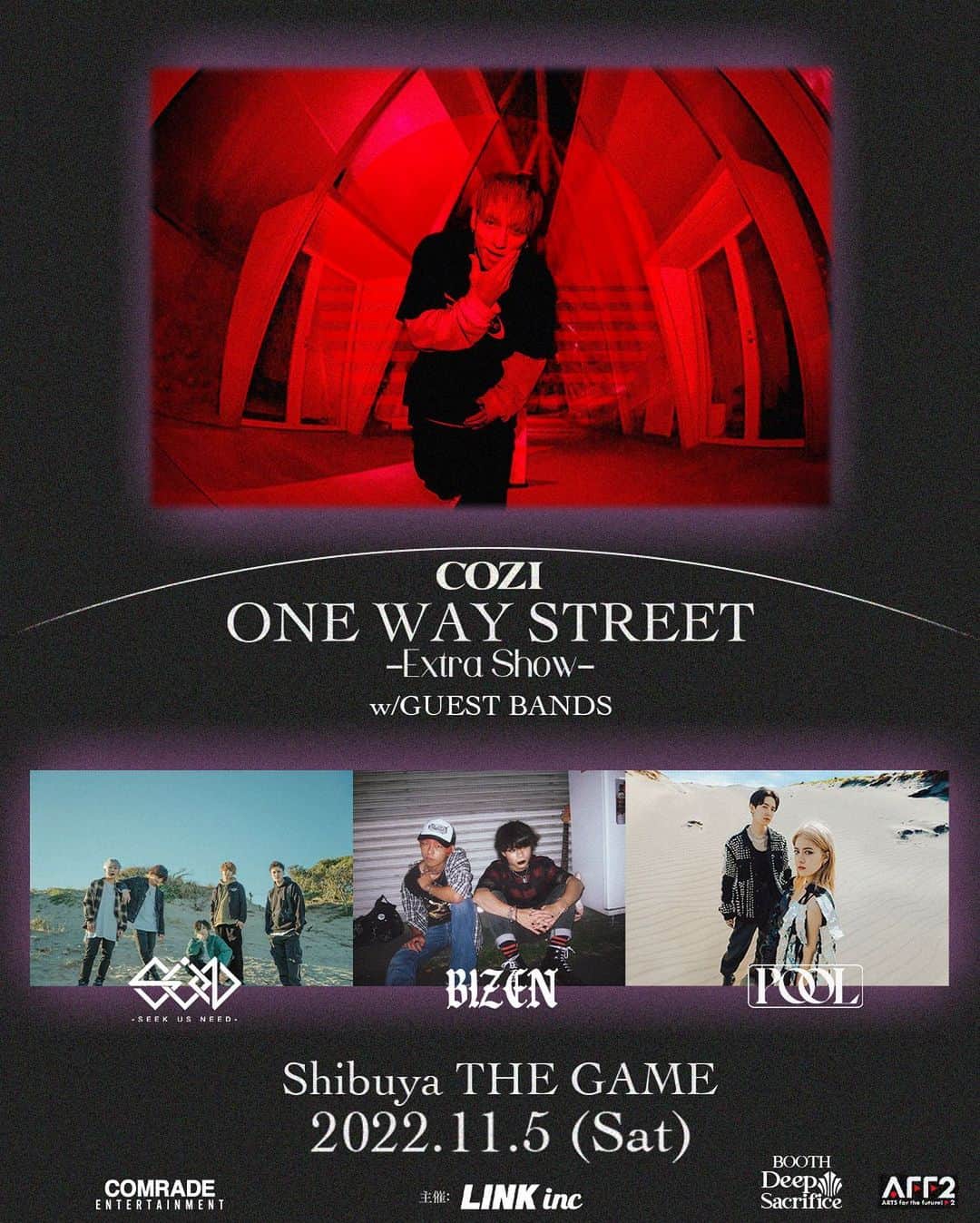 松尾光次のインスタグラム：「いよいよ！！ 久しぶりのゲーム気合い入る🔥 ONE WAY STREET-Extra Show- 11月5日(土) @ Shibuya THE GAME  OPEN : 18:00 START : 18:30 . . w/ BIZEN / POOL / SEEK US NEED . . Tickets🎫 https://eplus.jp/sf/detail/3728140001-P0030001P021001?P1=0175」