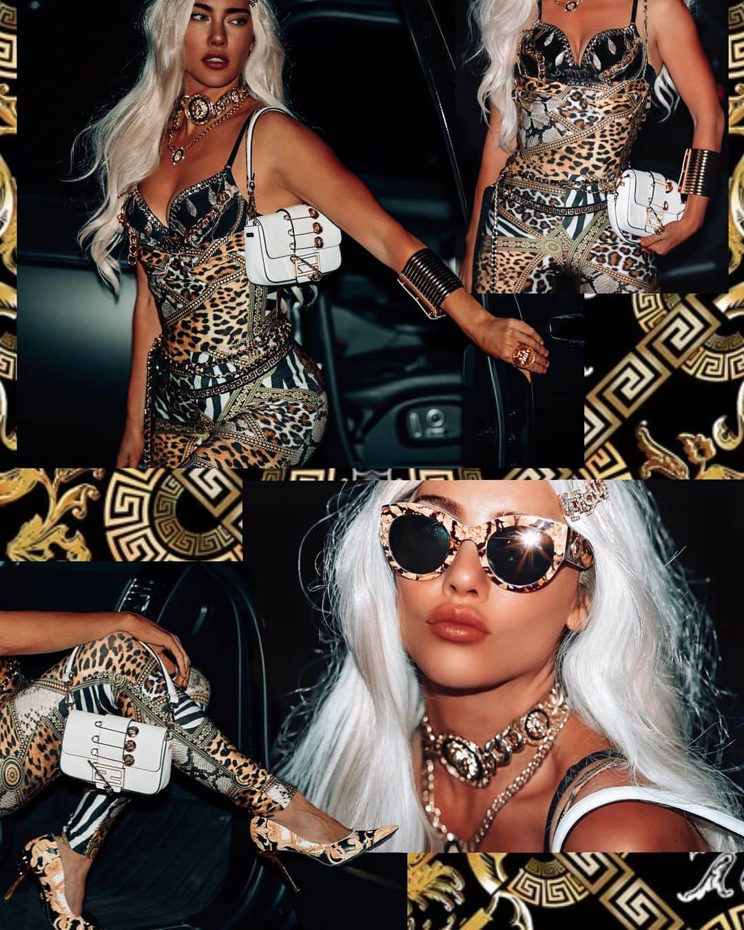ジャクリーン・マッキネス・ウッドのインスタグラム：「Let’s pretend I don’t wear this on the daily…. “Hi, I’m Donatella”…」