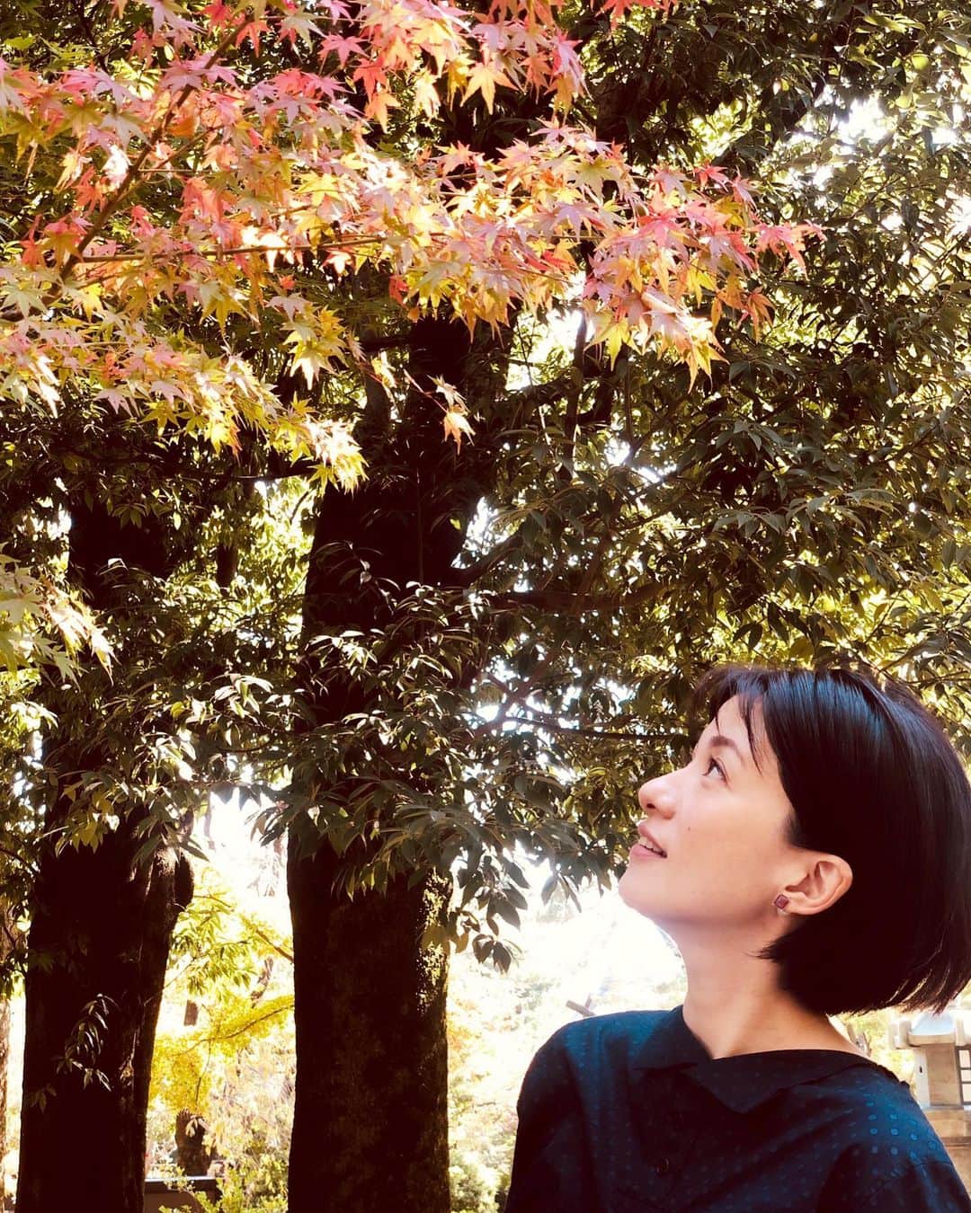 梅津弥英子のインスタグラム：「☺︎ 紅葉が色づき始めていました。 #いい季節 #叔父に会いに #姪っ子に抱っこをせがまれたお兄ちゃん #大きくなったなぁ」