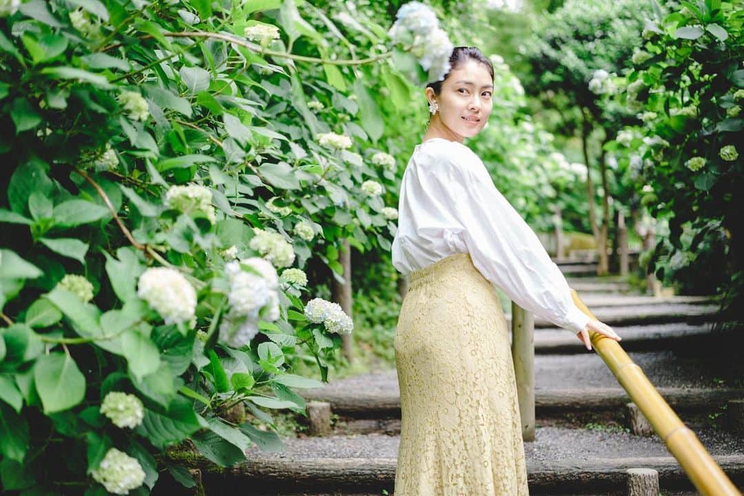 のインスタグラム：「・  インスタを開いたら、たくさんの方が✨ 『相棒ten〜消えた女〜』 を観て、ここまで遊びにきて下さりありがとうございます。  せっかくなので、プロフィール欄に貼っているYouTubeにも遊びにきてくれたら嬉しいです🙇‍♀️  実家の八丈島の美しい風景をたくさん映しているので、景色に癒されて下さいね🤲  よろしくどうぞ☺️  photo by @yashi.10.03   #相棒 #北鎌倉 #紫陽花 #あじさい  #ポートレート #森口彩乃」