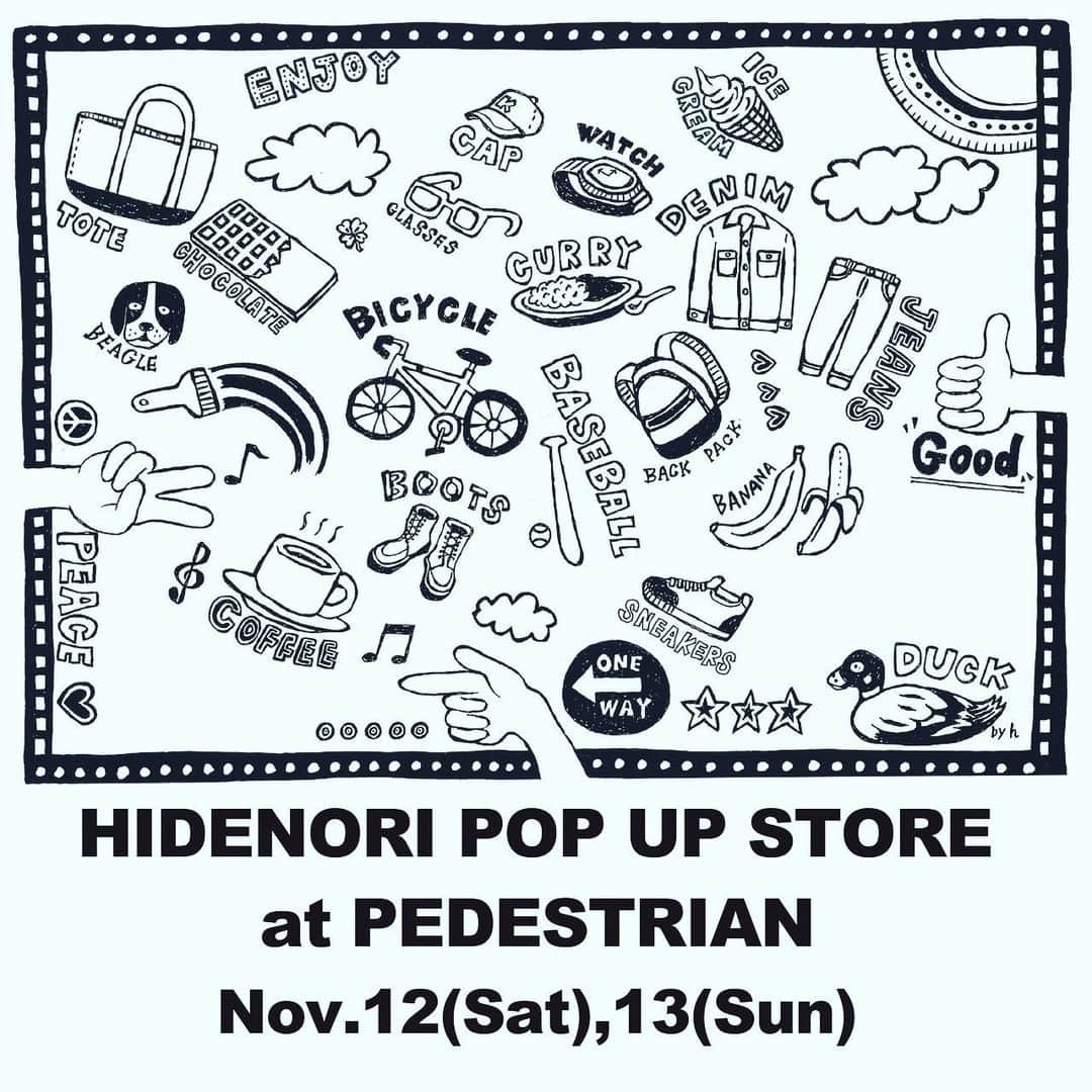 英智のインスタグラム：「《HIDENORI POP UP STORE》を 2022.11.12(Sat),13(Sun)の2日間開催します。 店頭での英智氏の接客を楽しんでいただけるイベントです。 ポスターや自身の古着も販売いたします。 皆様のご来店お待ちしております。  HIDENORI POP UP STORE at PEDESTRIAN 日程：2022.11.12(Sat),13(Sun)  時間：12:00-18:00　(店舗は通常営業です)  PEDESTRIAN 名古屋市中区栄5-19-25ハイツ栄2F TEL 052-264-0168  愛知県公安委員会　 古物商許可　 第541162012600号」