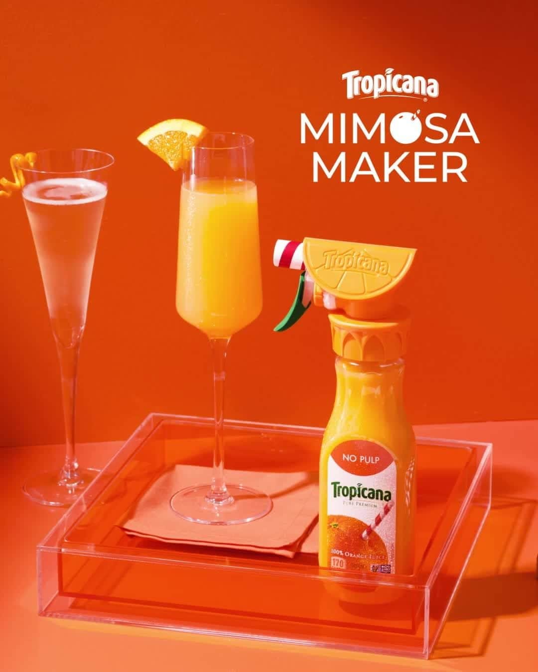トロピカーナのインスタグラム：「Give every mimosa the perfect touch of Trop, with Tropicana Mimosa Maker. Featuring 3 settings: Whisper, Spritz, Shower. Enter the sweeps to win one before it ends. Link in bio #ThePerfectMimosa Celebrate Responsibly」