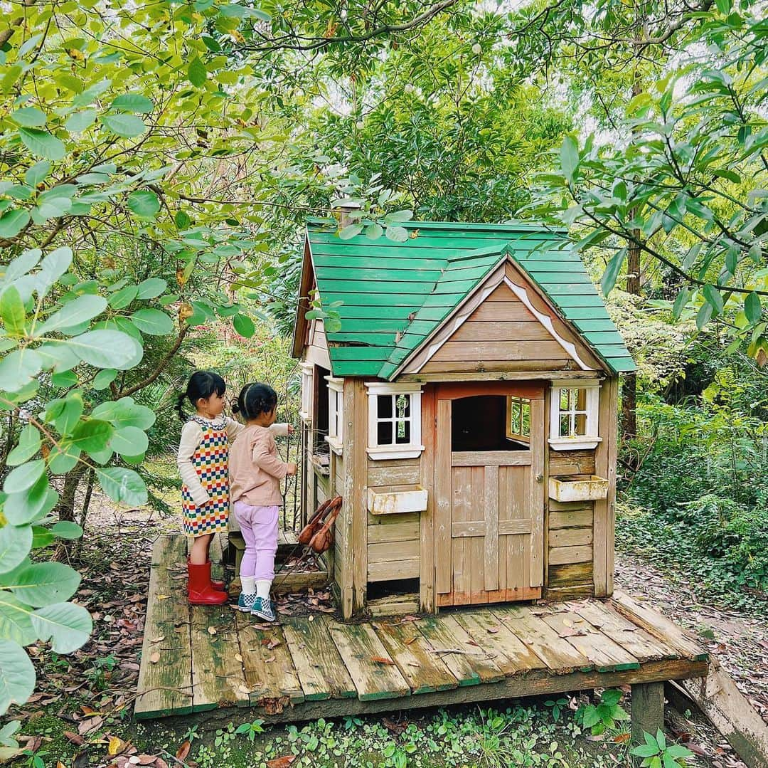 石野千尋のインスタグラム：「Dream garden @studio_ogawasanchi 🌲  大好きな小川家に遊びに行ってきました🏡  裸足で芝生の上を駆け回り、突然寝転んで青い空を眺めながら目を瞑るむすめ。気持ちいいこと、知ってるんだね。 木のブランコがあるお庭、最高！また行きたい！と何度も言っていました。  赤ちゃんズはチクチクを少し嫌がってはいたものの、最終的にはハイハイしてかなり楽しんでたのも良い経験！  数年前、雑誌連載の撮影を担当していた頃はまだまだ小さかった @studio_ogawasanchi のキッズたち。もうすっかりティーンになり、子どもの面倒を見るのが本当に上手で優しくて🤭おばちゃんは感動です。ありがとう♡  そしていつも温かく迎えてくれる小川ファミリー、大好きです❤️  #garden #photographer #holiday #kids #studioogawasanchi #🌲」