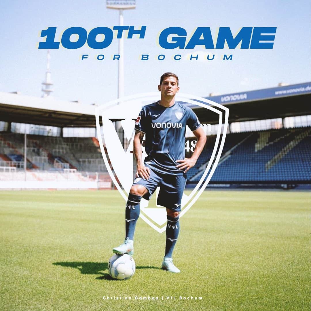 クリスチャン・ガンボアのインスタグラム：「1️⃣0️⃣0️⃣ ☑️💙🤍💙🤍  Feliz de llegar a 100 partidos con @vflbochum1848.official  #stolz #vflbochum1848 #bundesliga     100 Spiele für den VfL - Stolz und zuversichtlich, dass noch einige dazu kommen werden.」