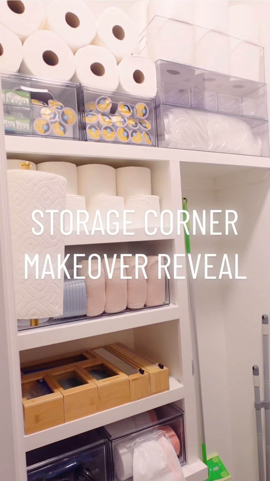 Elle Fowlerのインスタグラム：「We are done! Here’s the last part and final reveal of this clutter corner. Everything used can be found in the link in my bio under “Storage Corner Organization” #organize #pantryorganization #storage #organizedhome #pantrygoals #satisfying #amazonfinds #organized @amazonhome」