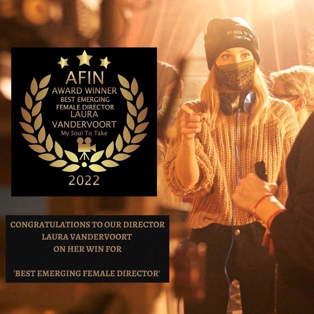 ローラ・ヴァンダーヴォートのインスタグラム：「Wow 🥹   Beyond grateful for this win & my first ever award as a baby director.   Thank you @afinfilmfestival for awarding me with ‘Best Emerging Female Director’ for @mysoultotakefilm ~ a film I wrote, directed and produced with an incredible team. I wrote this short during a very hard time & it really helped me stay afloat.   I couldn’t have ever imagined we’d be winning awards for this passion project when I first sat down to write it. I really just wrote it as a creative cathartic process. However, with the incredible team of artists that came onboard… I knew we had something extra special. To our Indiegogo supporters who helped us raise the money to make this happen… thank you!   More announcements/wins from the festival coming soon!  📣 ~ If you haven’t seen it…Our film is NOW AVAILABLE ON VIMEO!  LINK IN MY BIO!!! ~ 📣」