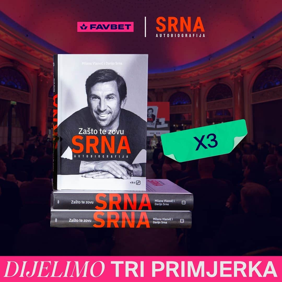 ダリヨ・スルナのインスタグラム：「Dajemo ekskluzivnu priliku da među prvima uronite u životnu priču @darijosrna 🔥  Baš ti možeš osvojiti jedan od tri primjerka autobiografske knjige «Zašto te zovu SRNA»  Što je potrebno za sudjelovanje❓ 1️⃣ Pratiti @favbet_hrvatska i @darijosrna 2️⃣ Pogoditi u komentarima u koliko je mjeseci napisana knjiga  ❗️Aktivnost se provodi na području Hrvatske.  Troje pobjednika bit će odabrano među svim sudionicima koji izvrše uvjete. Rezultati će biti objavljeni 15. studenog u komentarima.  Sretno svima!🙌」