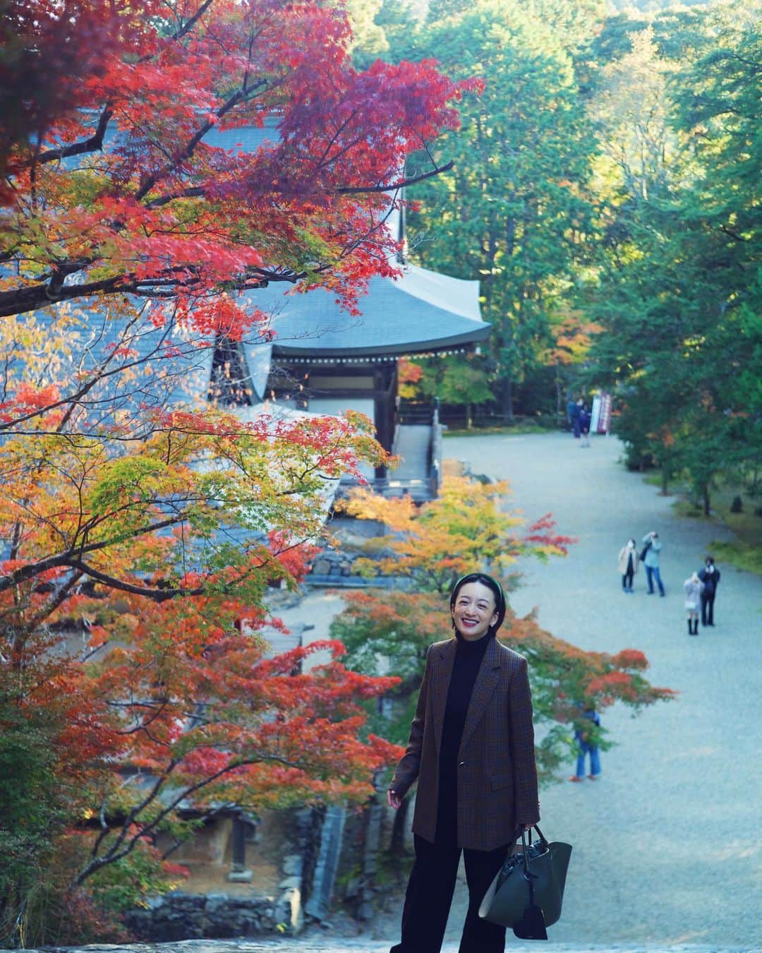 高山都さんのインスタグラム写真 - (高山都Instagram)「今年はすこし紅葉が早いそうで、本当にイロトリドリに染まった木々たちと京都のお寺の美しさに、何度も自然と声が出たくらい素敵でした。 #そうだ京都行こう　の秋のビジュアルにもなっている神護寺、わぁーこの階段だーってテンションが上がったのでした。 住職がおっしゃってたけど、紅葉は水が多くて陽当たり良くて寒くなると赤くなるのだそう。  そして、秋の名所&スイーツチケットだと、京都らしいおやつもお得に楽しめます！このモンブランの抹茶アイス美味しかったなぁー。   #ひかりの京都 #神護寺 #仁和寺 #PR」11月10日 13時46分 - miyare38