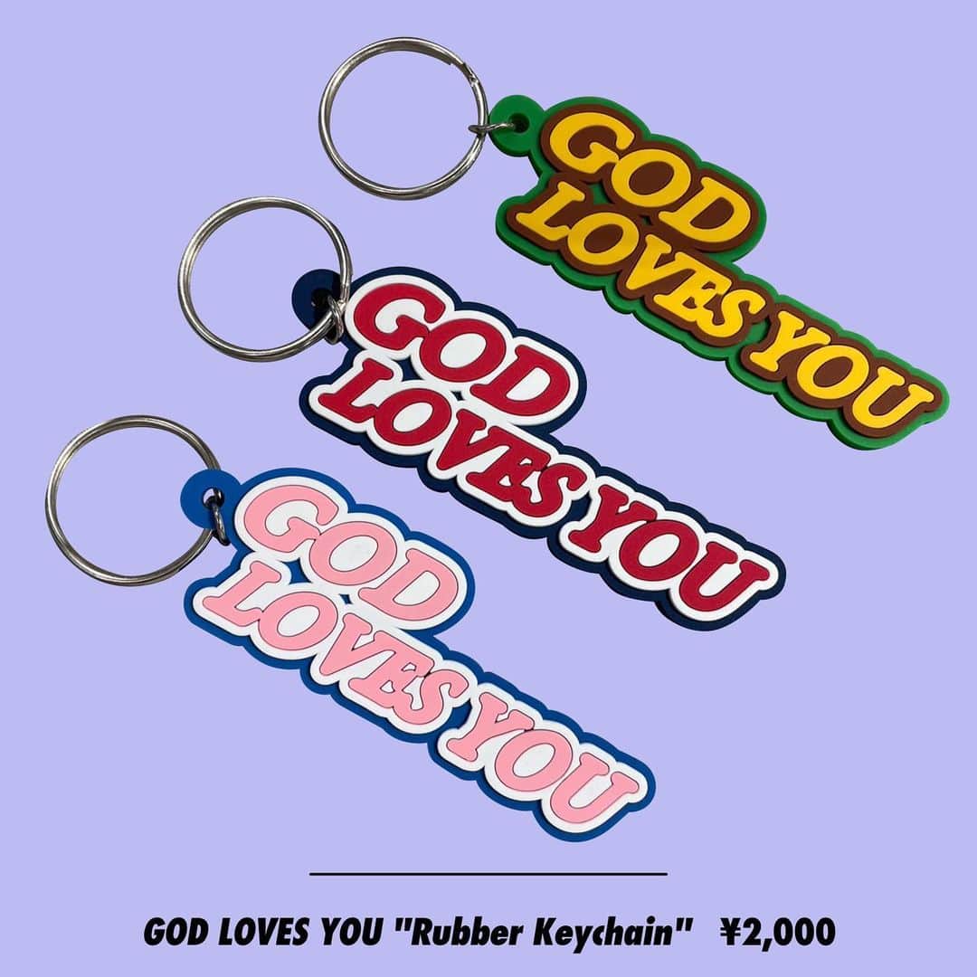 SALUのインスタグラム：「GOD LOVES YOU "Rubber Keychain (Pink / Red / Yellow)：2,000円（税込）  ▷販売時間 16:00~19:00　および　終演後30分  ▷支払方法 現金決済のみ  ※チケットをお持ちでない方もグッズを購入することが出来ますが、チケットをお持ちの方を優先させて頂く場合もあります。予めご了承ください。 ※早期に売り切れになる場合があります。ご了承下さい。」