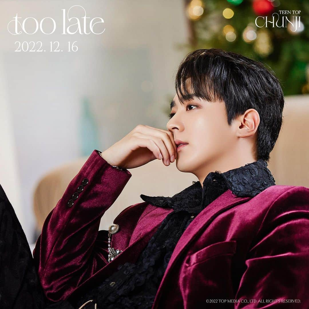 チョンジのインスタグラム：「[Too late]  CHUNJI (TEEN TOP) 1st Single [too late] 2022.12.16 RELEASE   #천지 #CHUNJI #1st_Single #too_late #틴탑 #TEENTOP」