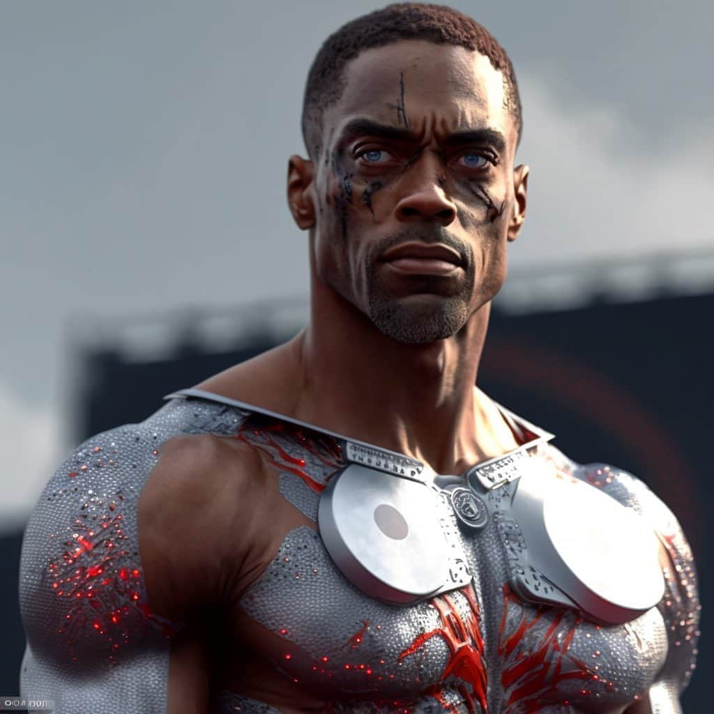 タイソン・ゲイのインスタグラム：「Low key one of the GOAT’s in track, @tysonlgay is one of the fastest humans to ever live. Only right I make him in to one of the coolest superheroes, cyborg. Half man, half machine. Low key have to be a machine to move as fast as him. Swipe to the end to see the pic I used in #midjouney with my prompt to create these images. Inspired by director Zach Snyder and the @weta_digital team   Ai generated Art by Brazley.eth Not for sale.  eth #opensea #aiart #artcollector #NFTCollections #NftColllector #nftart #NFTartists #aiartist #AIArtwork #nftcollectors #NFTshill #NFTMarketplace #tysongay #usatrackandfield #cyborg #dc #dcmultiverse #dccomics #dccosplay」