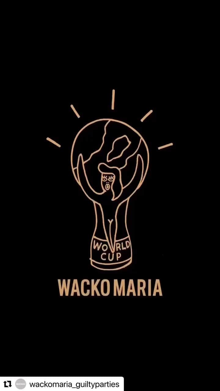 Daizo Yoshiokaのインスタグラム：「#Repost @wackomaria_guiltyparties with @use.repost ・・・ WORLD CUP / 世界平和プロジェクト / WACKO MARIA 11/19/2022 ARTWORK BY @yulalamori  🎥 @takurinbo  🎼 @toyfujii #wackomaria #guiltyparties #paradisetokyo」