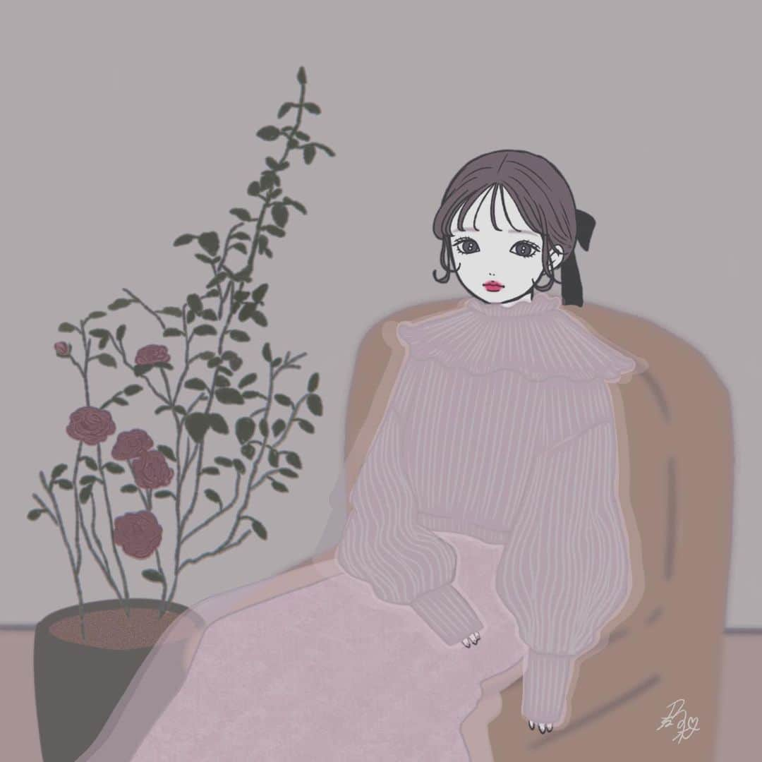 乃の木そよのインスタグラム：「今日もお疲れ様です！( ⊃'-'⊂ ) . .  #イラスト#アート#絵#画#イラストレーター#デザイン#創作#絵描きさんと繋がりたい#塗り絵 #服 #おしゃれさんと繋がりたい #おしゃれ女子 #ガーリー#今日の服#お洒落さんと繋がりたい#今日のコーデ #服装#エモい #エモ #女の子 #絵画」