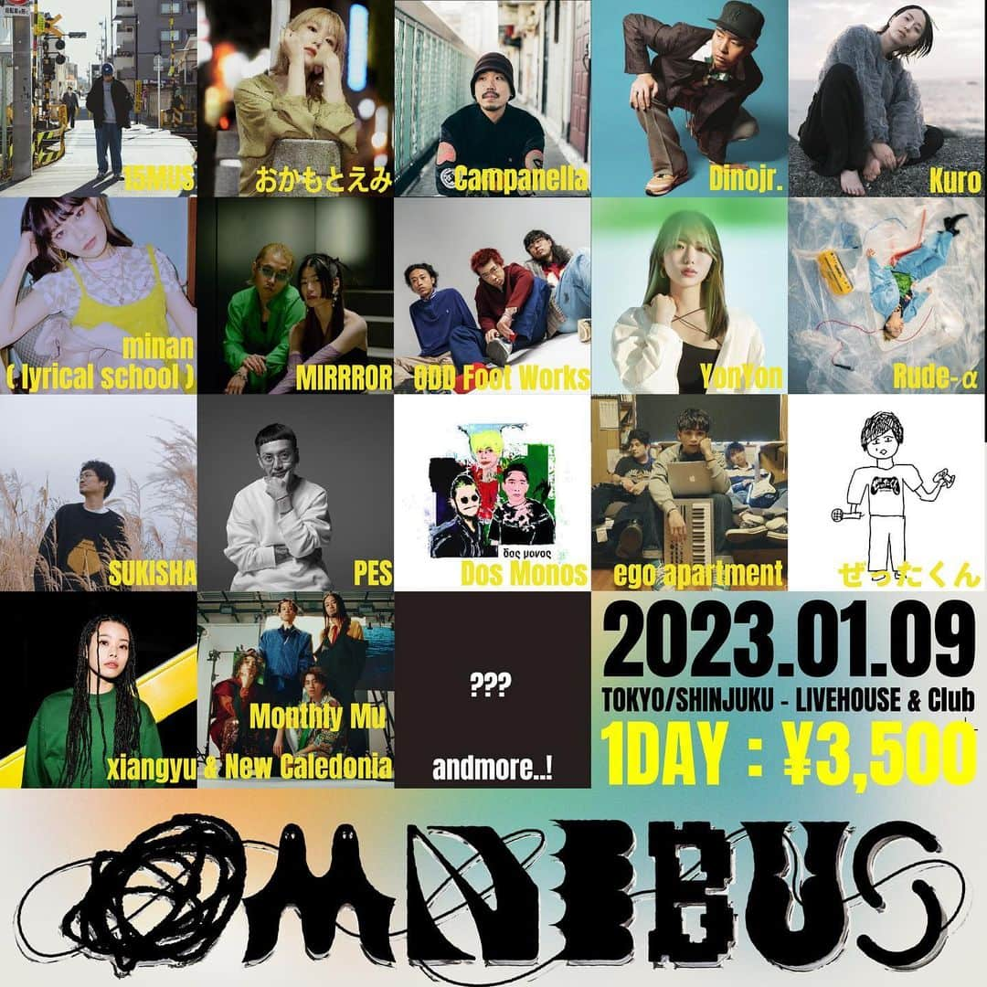 PESのインスタグラム：「2023年1月9日(月・祝) 「OMNIBUS 回遊 - The Circuit –@ JLYp Shinjuku」 出演決定!!  新宿で行われるサーキットイベントです♪ お楽しみに！  by staff  🎫TICKET🎫 1DAY : 3500円 イープラスにて販売中 https://eplus.jp/omnibus/  その他詳細はこちら https://sunrisetokyo.com/detail/20503/  公式Instagram @srp_omnibus   #pes #ライブ #ライブ情報 #新宿 #新宿ライブハウス #omnibus」