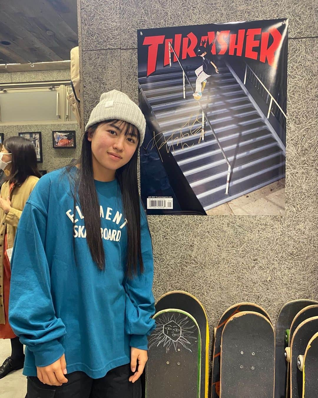 フジテレビ「スケートボード」のインスタグラム：「富山、日本、アメリカ、世界🔥 ⁡ #FunaNakayama #中山楓奈 #thrasher #thrashermag #skateboard #girlsskateboarding #ガールズスケーター #スケートボード #おめでとう #elementskateboards」