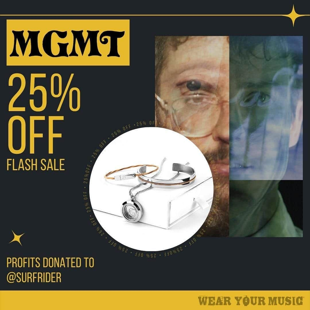 MGMTさんのインスタグラム写真 - (MGMTInstagram)「@wearyourmusic is having a 25% off flash sale today on jewelry they’ve made from used guitar strings we’ve donated. All profits go to the @surfrider Foundation! The sale is today ONLY (11/19), so head to the link in our bio to see what they’ve dreamed up!」11月20日 2時27分 - whoismgmt