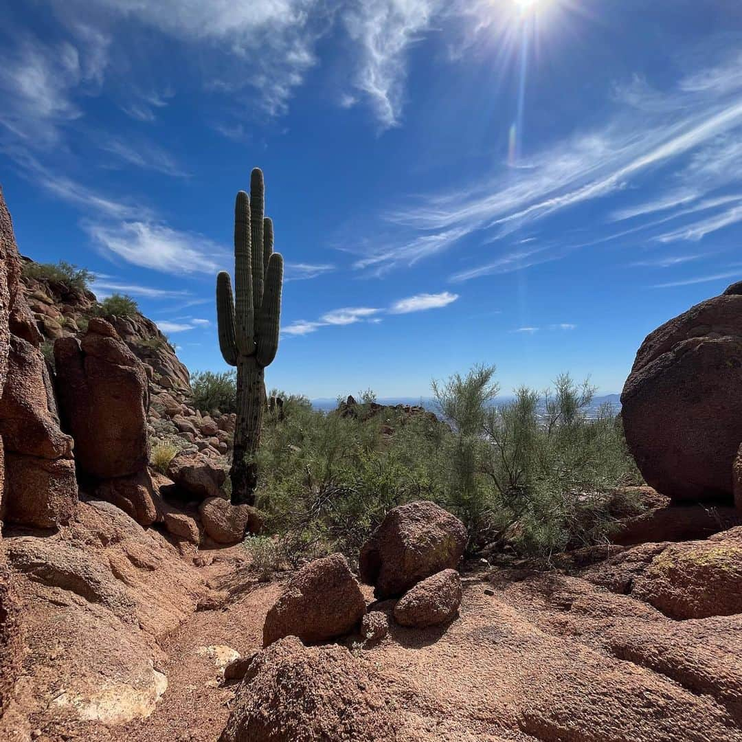 深津瑠美のインスタグラム：「Camelback Mountain🌵 #hike #arizona #camelback  #近所 #夫婦 #ハイキング #トレーニング」