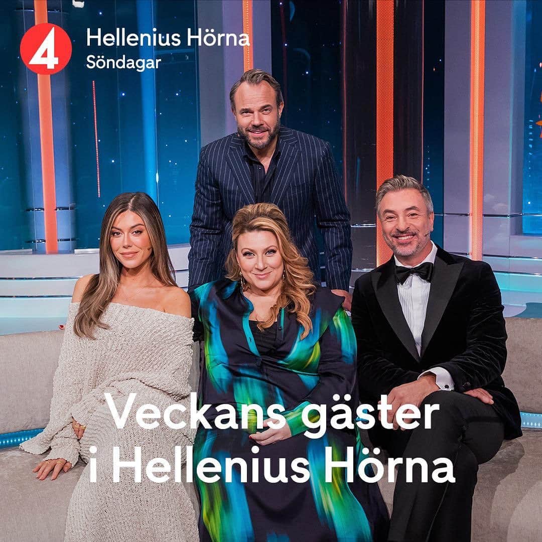 のインスタグラム：「IKVÄLL 20.00 i Hörnan gästas jag av dom här tre grymma gästerna! Det blir roliga snack, överraskning till Bianca, Tareq står på scenen och sjunger tillsammans med Sarah och såklart mycket mer. Hoppas ni tittar, det blir härligt! ❤️☃️」