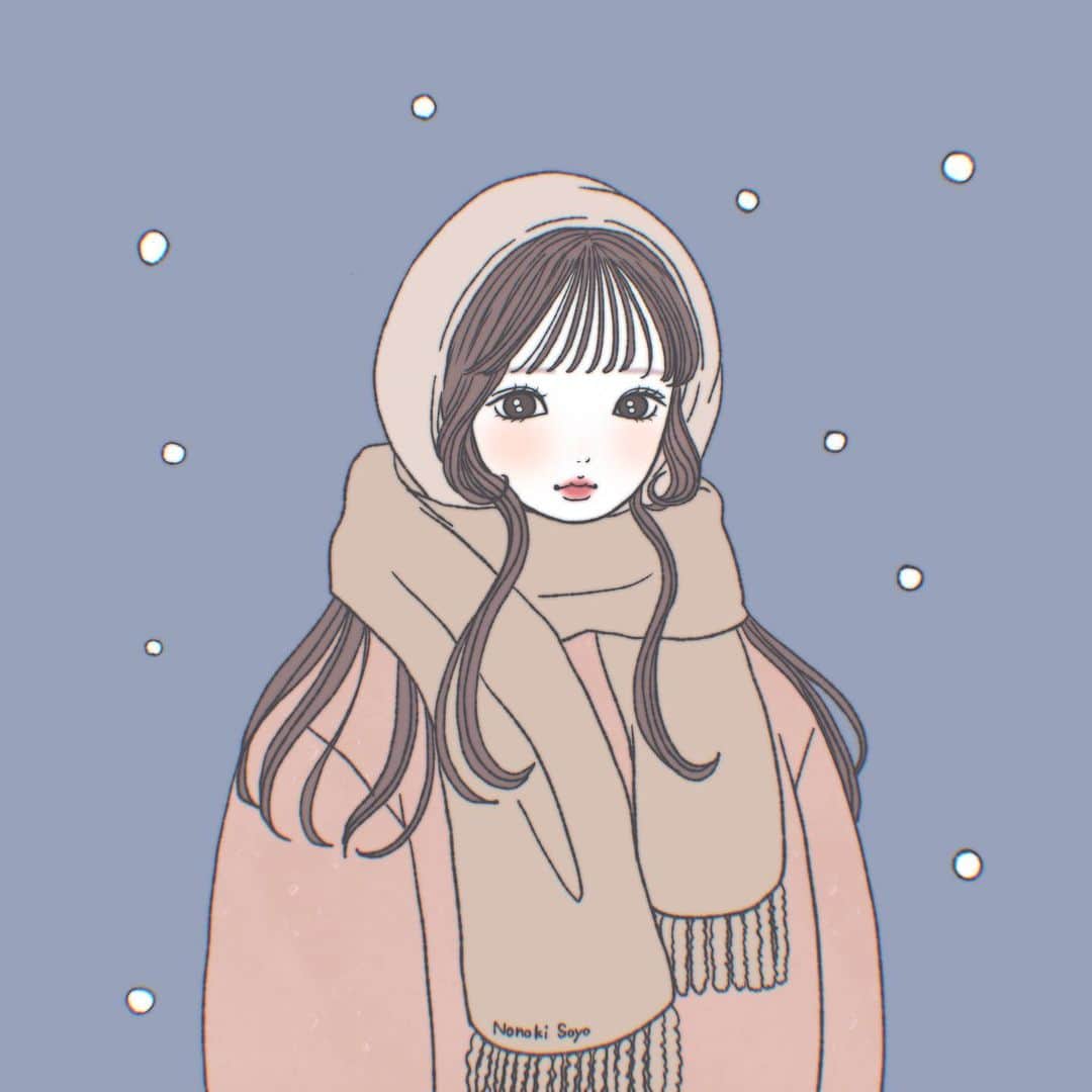 乃の木そよのインスタグラム：「モコモコに着込んで雪だるま女子⛄ . .   #イラスト#アート#絵#画#イラストレーター#デザイン#創作#絵描きさんと繋がりたい#塗り絵 #服 #おしゃれさんと繋がりたい #おしゃれ女子 #ガーリー#今日の服#お洒落さんと繋がりたい#今日のコーデ #服装#エモい #エモ #女の子 #絵画 #メイク #古着 #ファッション #ぬいぐるみ #오오티디 #패션 #일본」